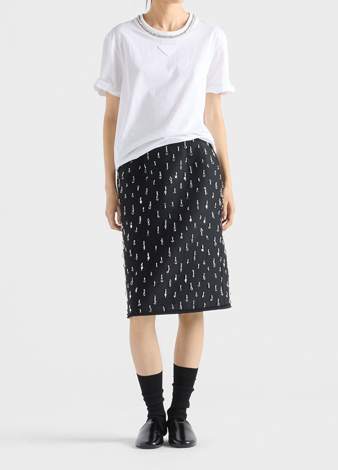 Prada Beyaz Pamuklu Jarse Kısa Kollu Kadın T-shirt görsel 2