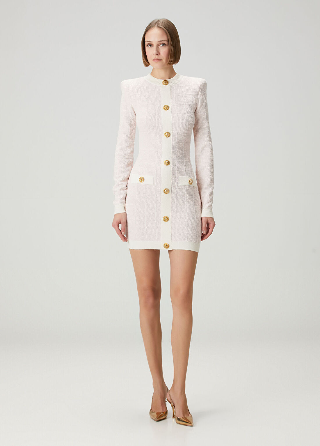 Balmain Açık Pembe Mini Tweed Elbise