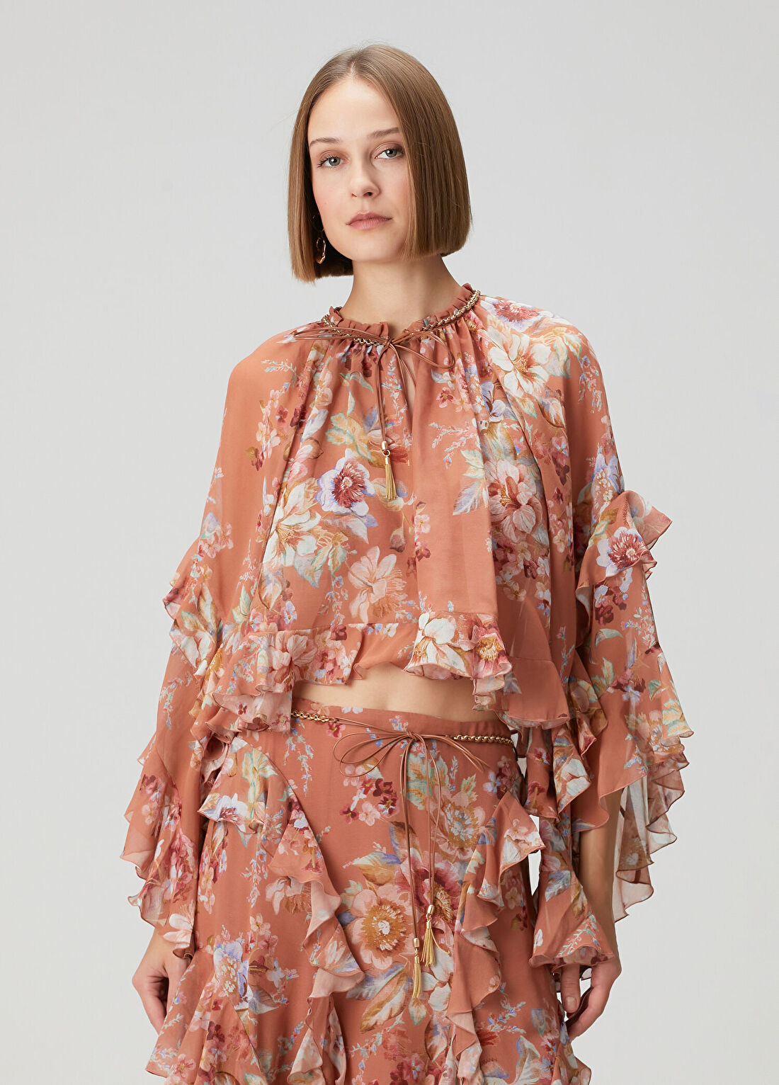 Zimmermann Awaken Ruffle Tarçın Çiçekli Bluz