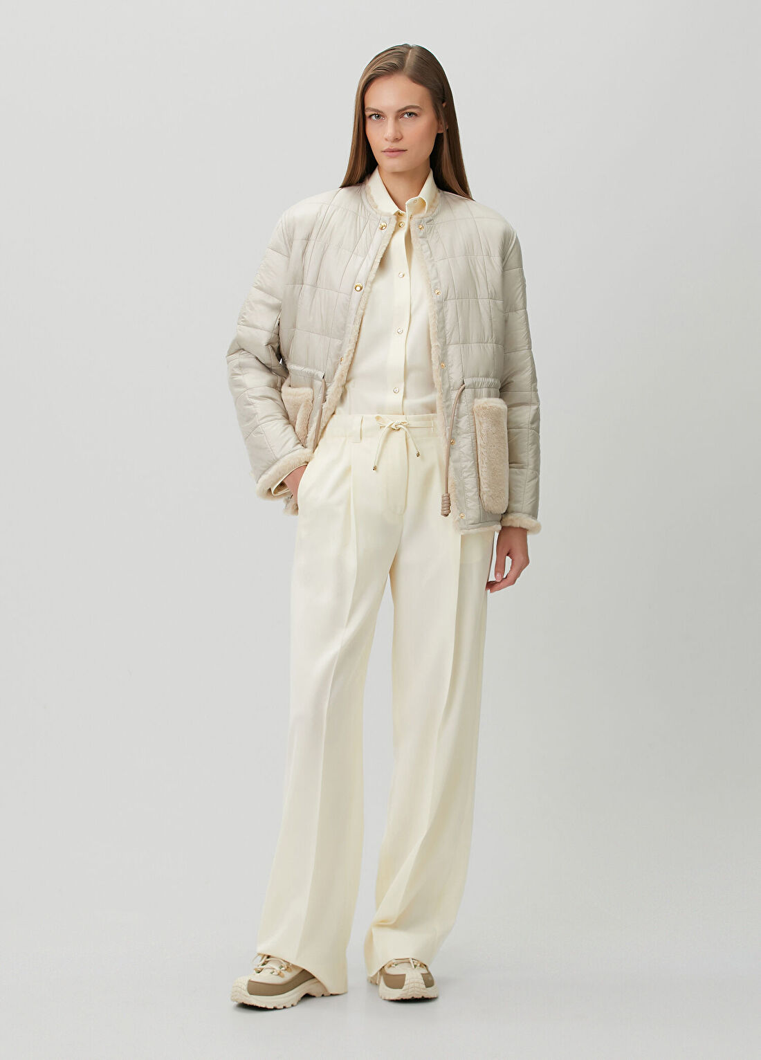 Moncler Krem Yün Pantolon