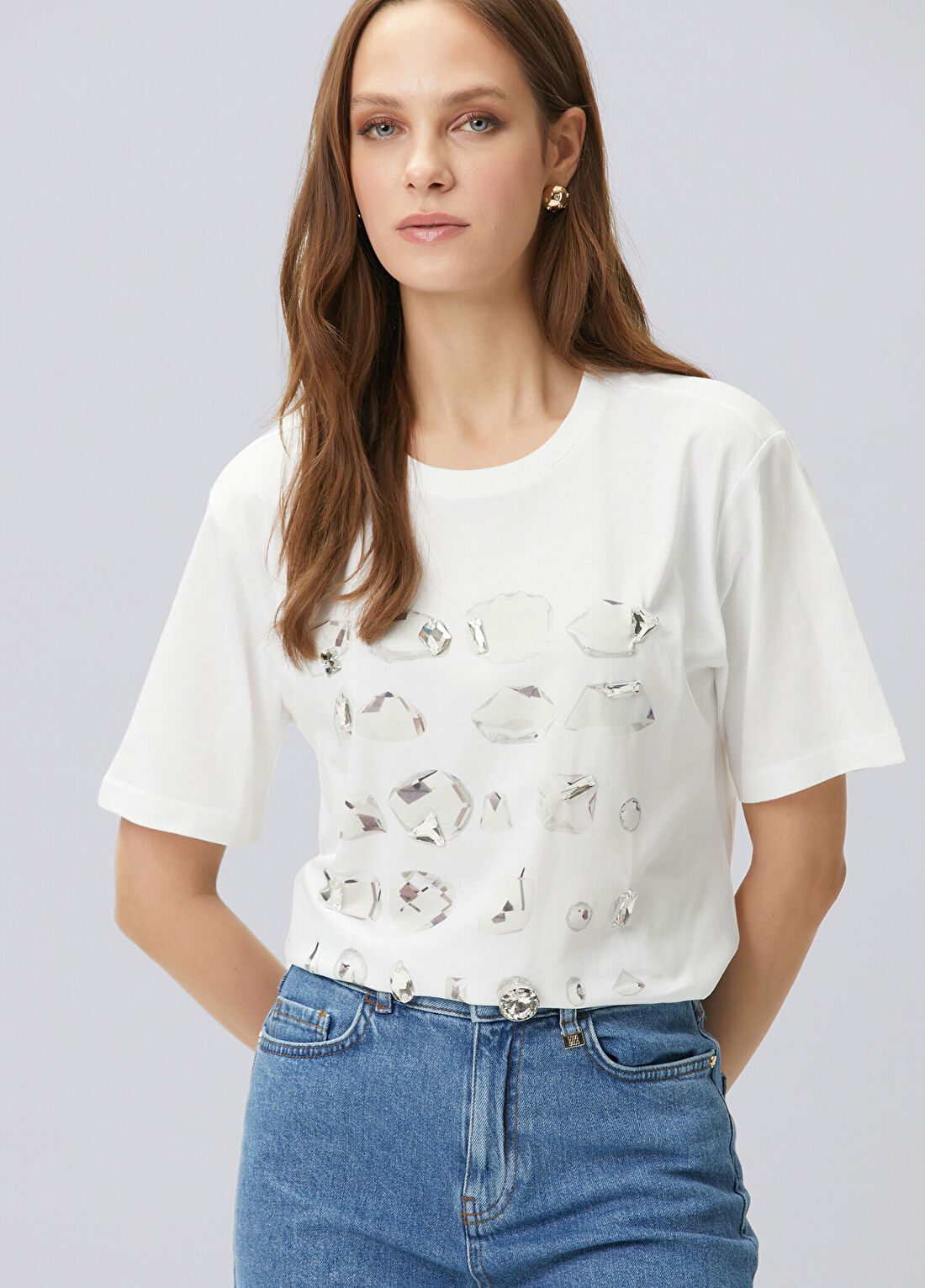 Network Kırık Beyaz Baskı Detaylı T-shirt