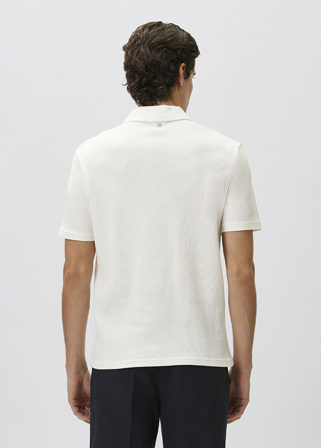 Network Slim Fit Beyaz Polo Yaka Waffle T-shirt görsel 4