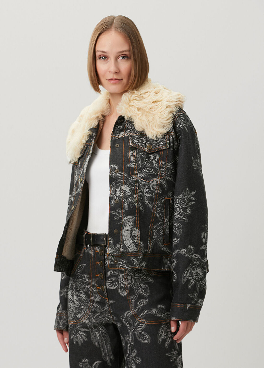 Etro Shearling Yaka Desenli Denim Ceket