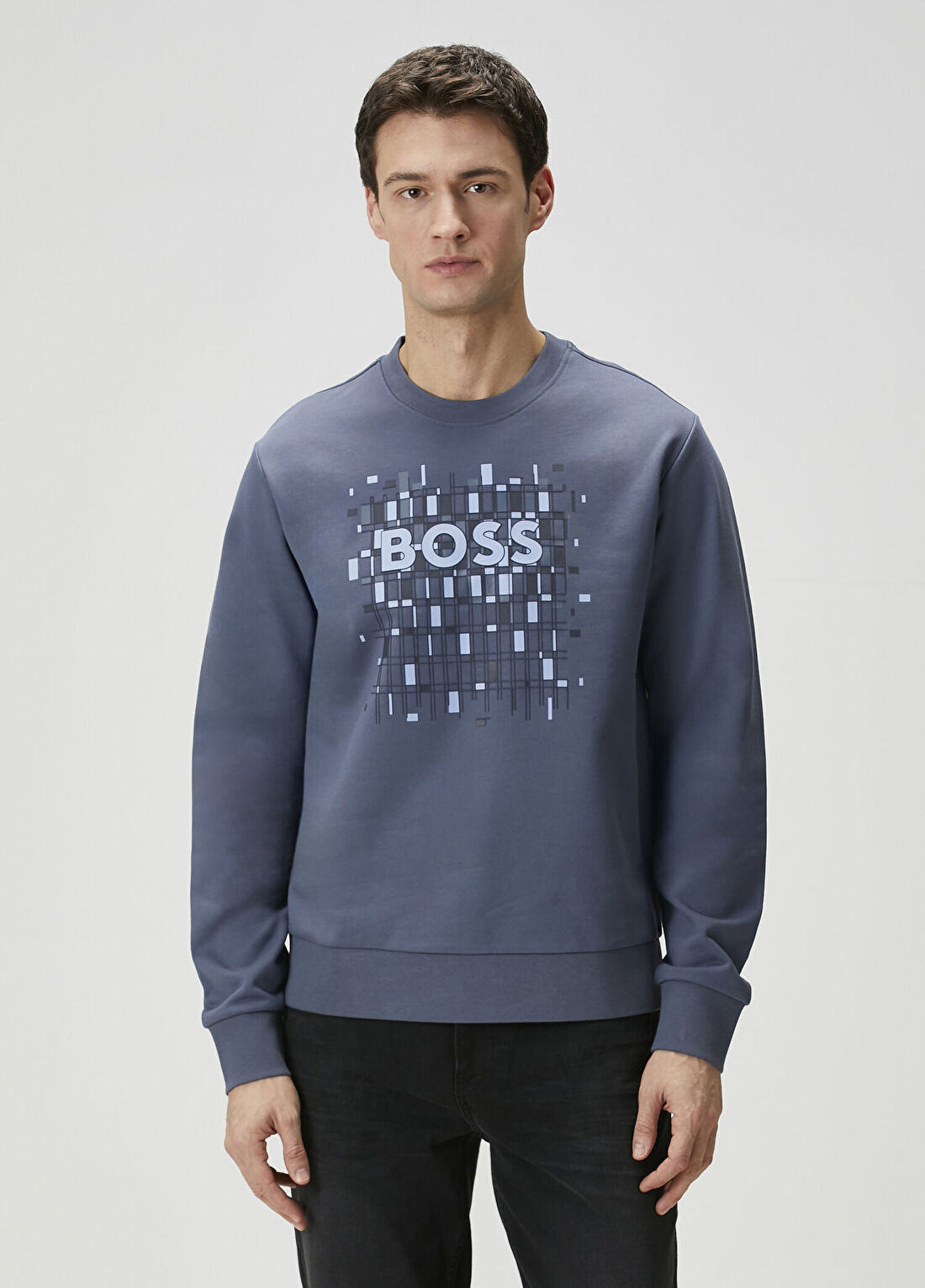 Boss Açık Mavi Logo Baskılı Sweatshirt