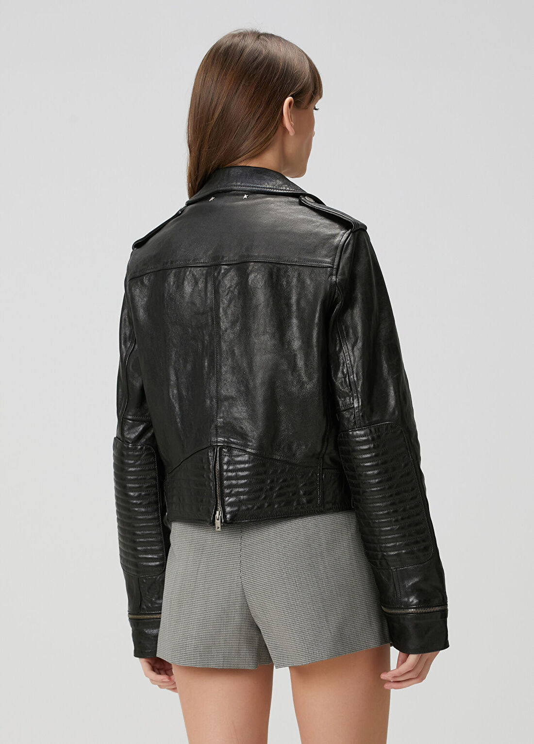 Golden Goose Siyah Deri Biker Ceket görsel 4
