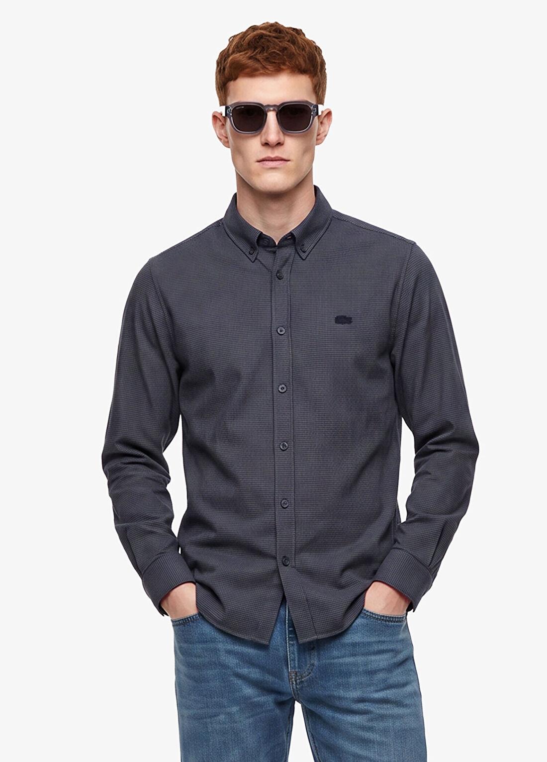 Lacoste Lacivert Pamuklu Regular Fit Düğmeli Yaka Uzun Kollu Erkek Gömlek