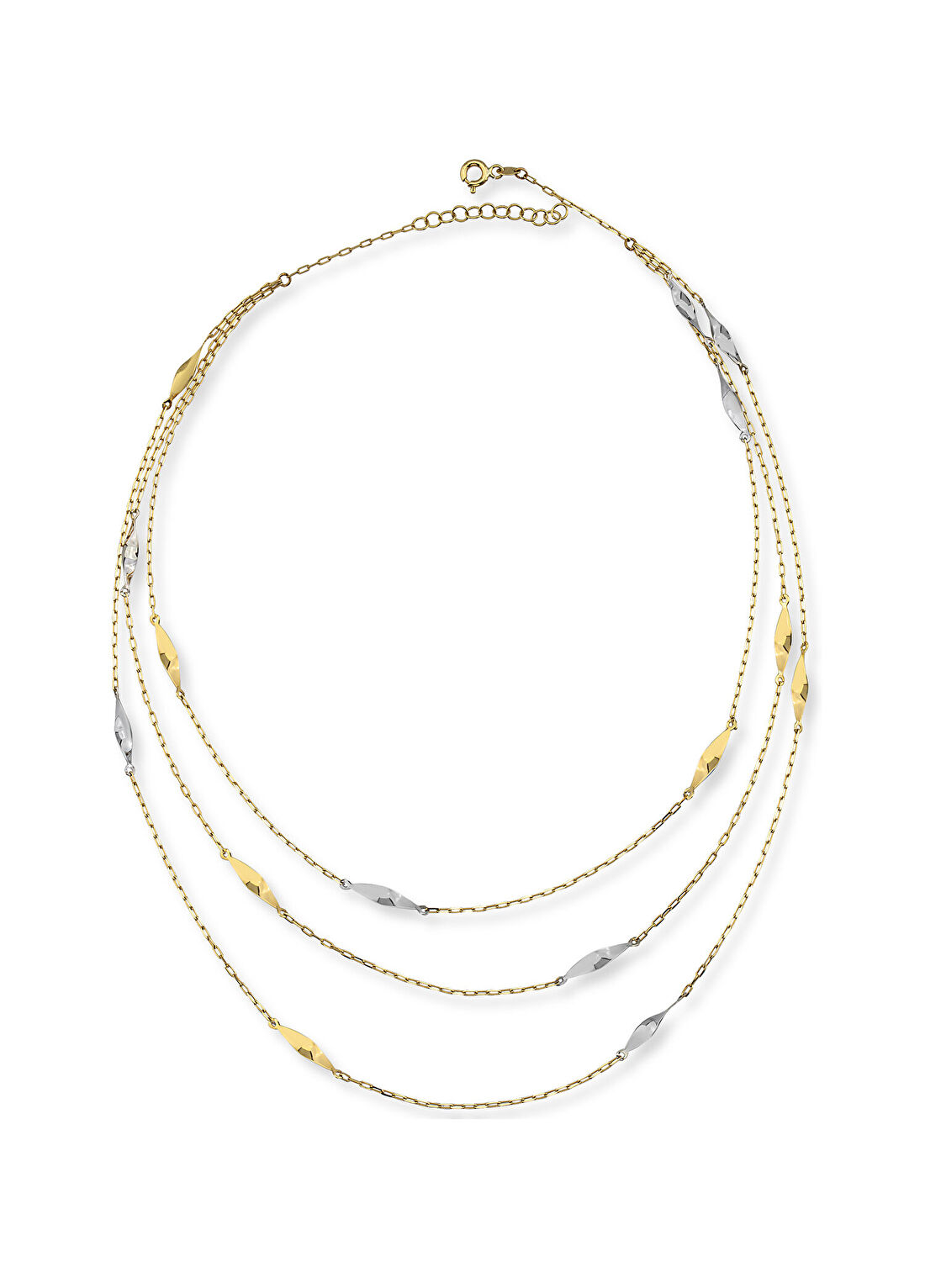 Orena Jewelry Üç Zincir Burma 14 Ayar Kadın Altın Kolye