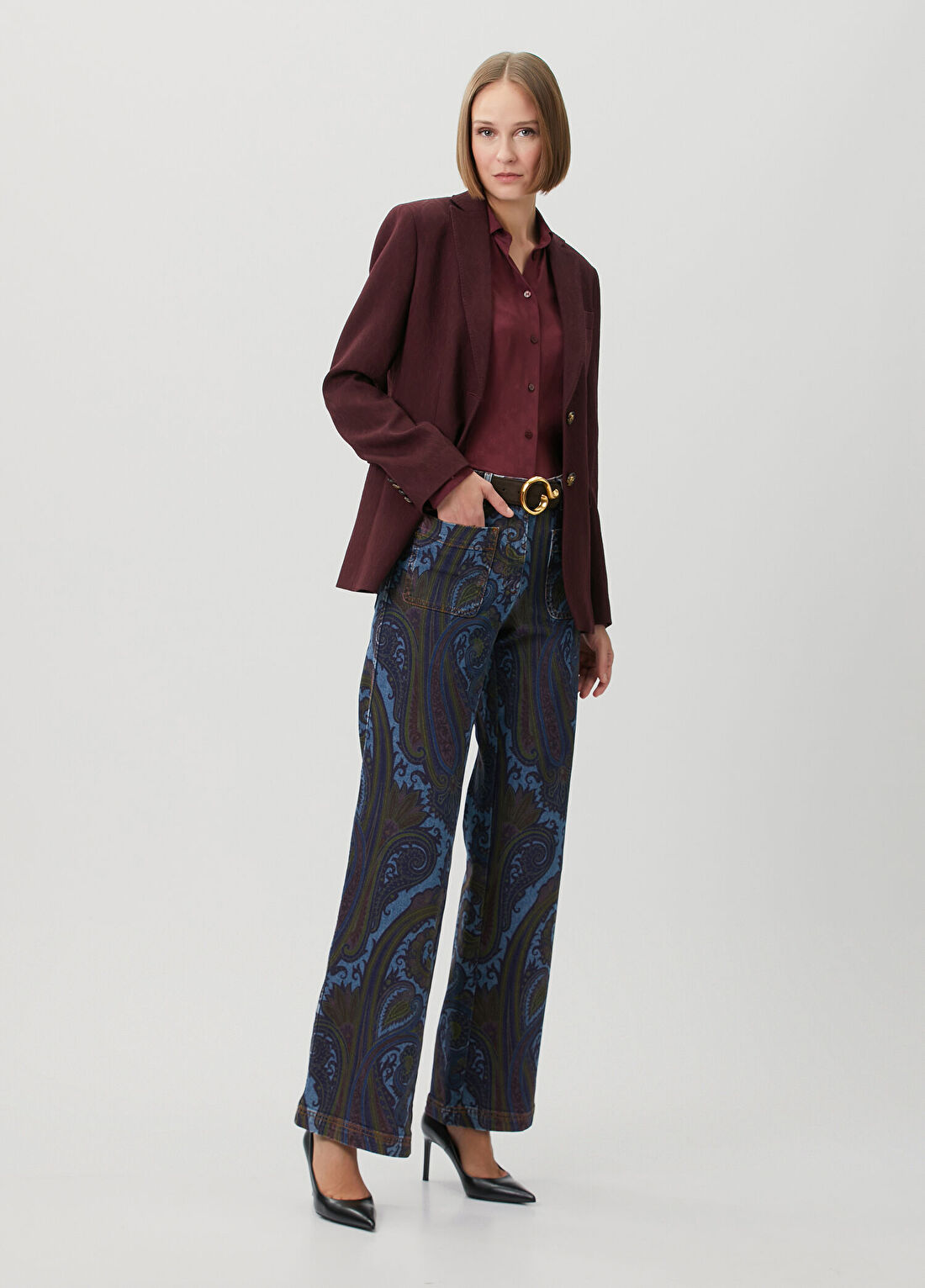 Etro Lacivert Şal Desenli Jean Pantolon