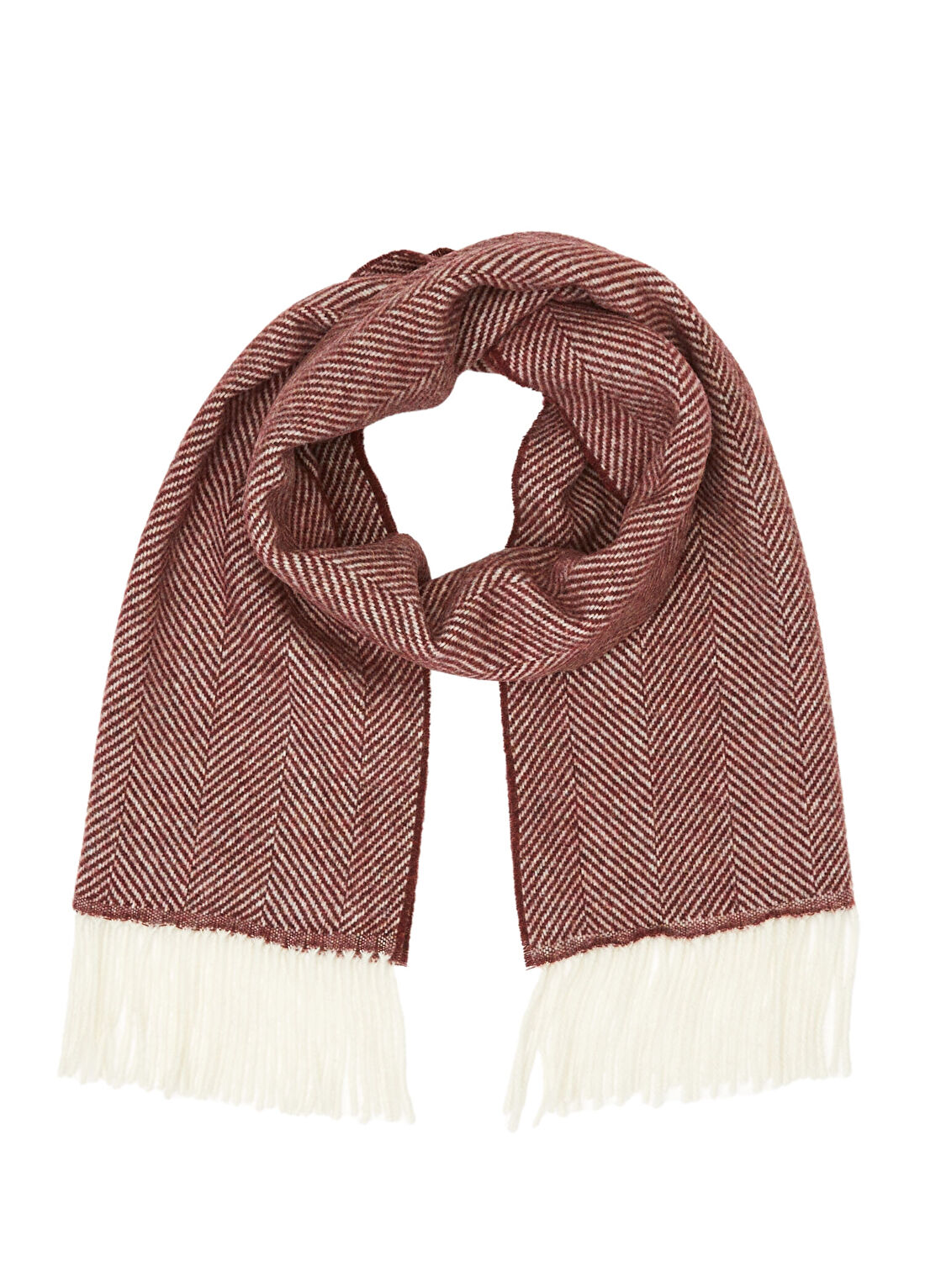 Beymen Collection Bordo Balıksırtı Desenli Erkek Yün Atkı