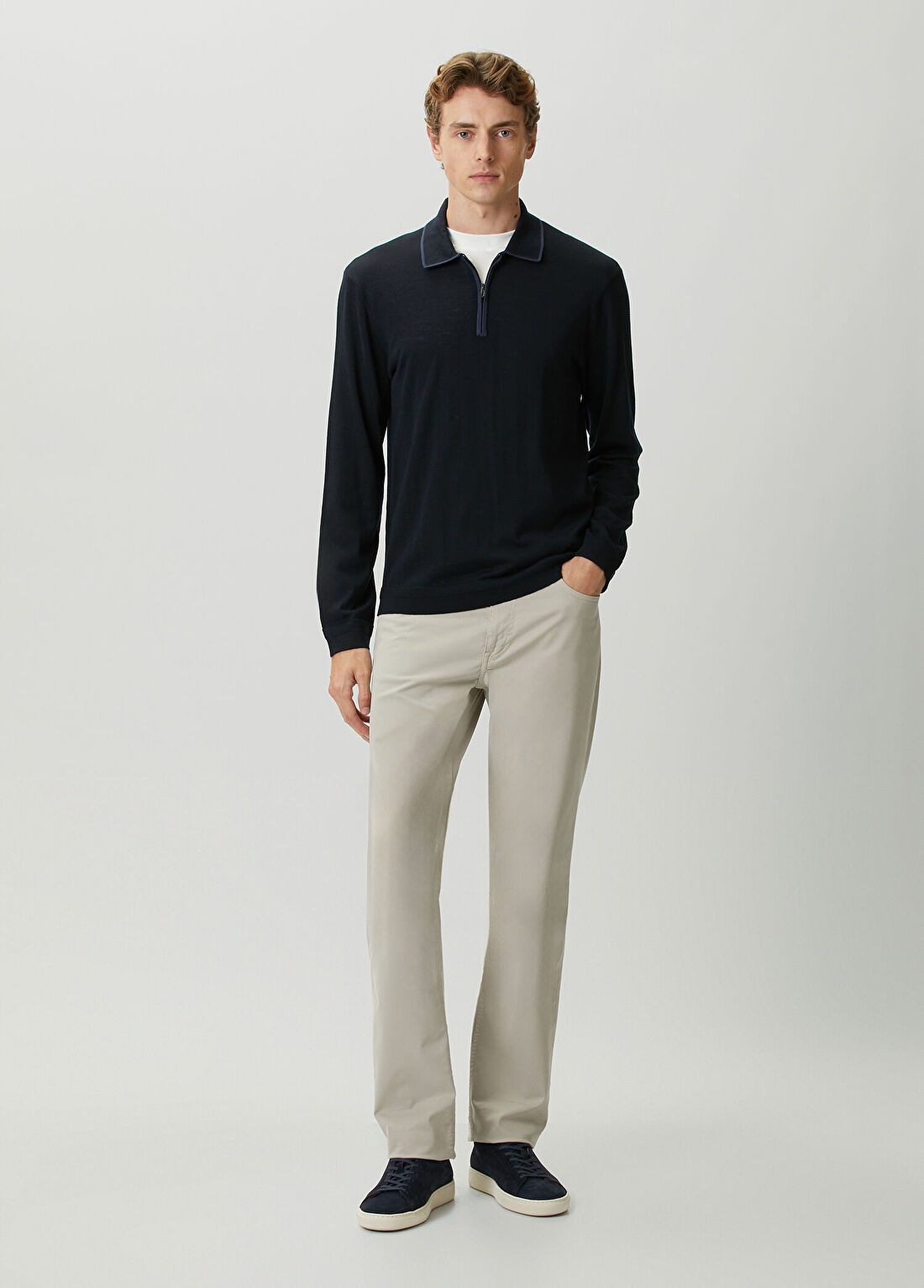 Emporio Armani Lacivert Polo Yaka Yün Triko görsel 2