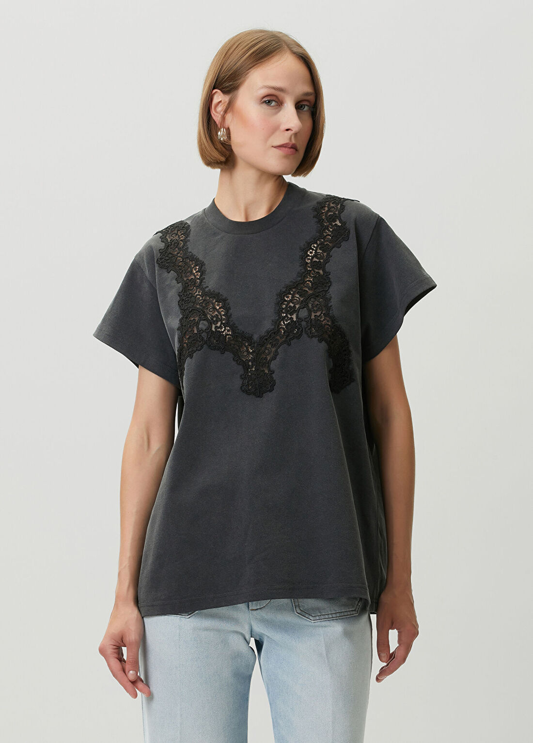 Stella McCartney Antrasit Dantel Garnili T-shirt