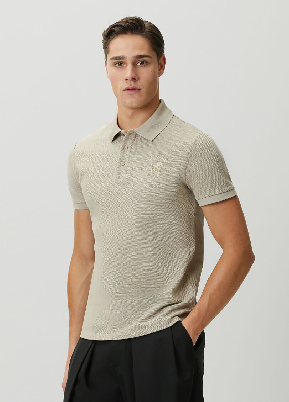 Balmain Bej Polo Yaka T-shirt
