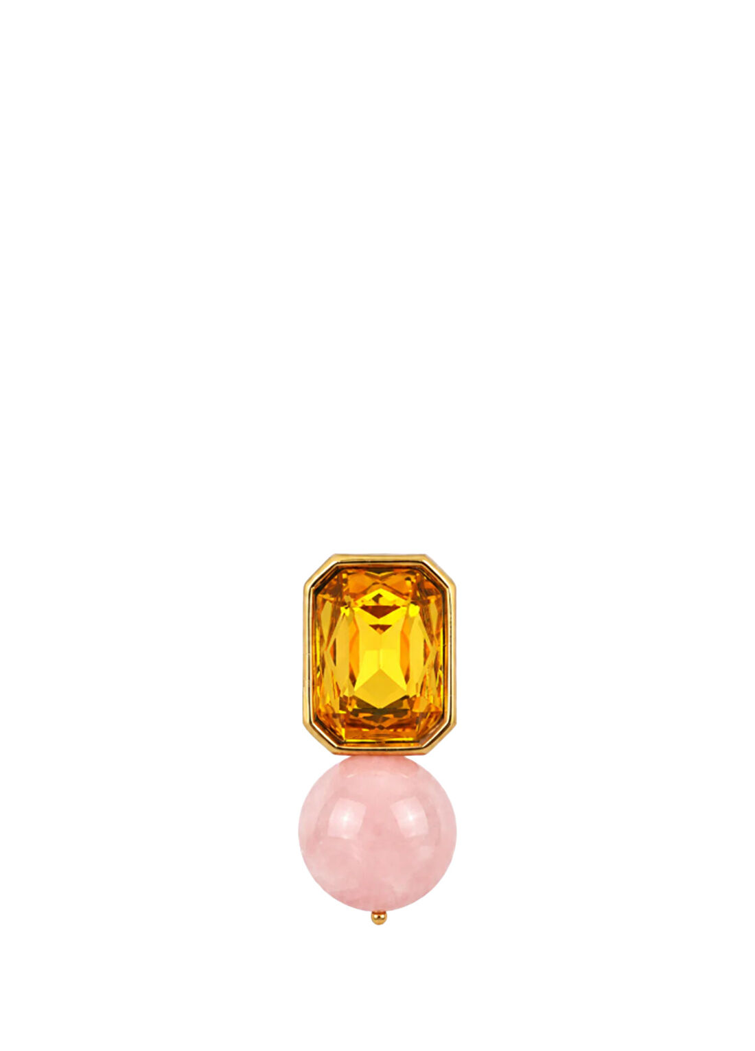 Ninon Sarı & Rose Quartz Kadın Altın Kaplama Tekli Küpe