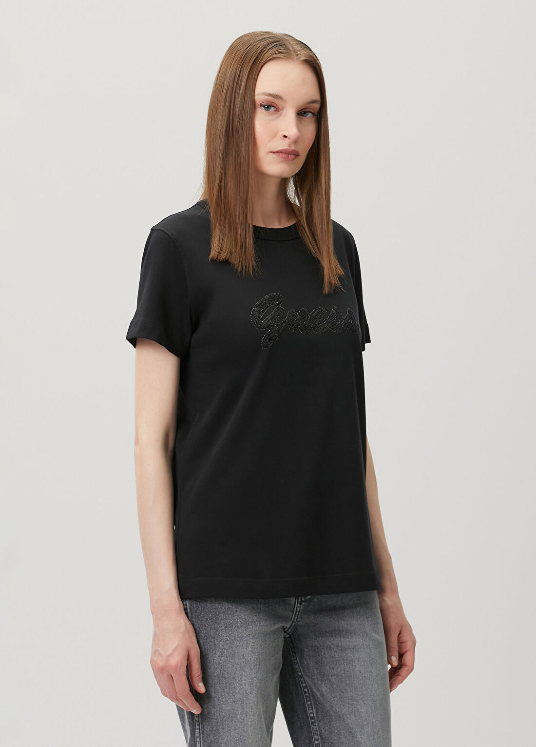 Guess Jersey Boxy Fit Siyah T-Shirt görsel 3
