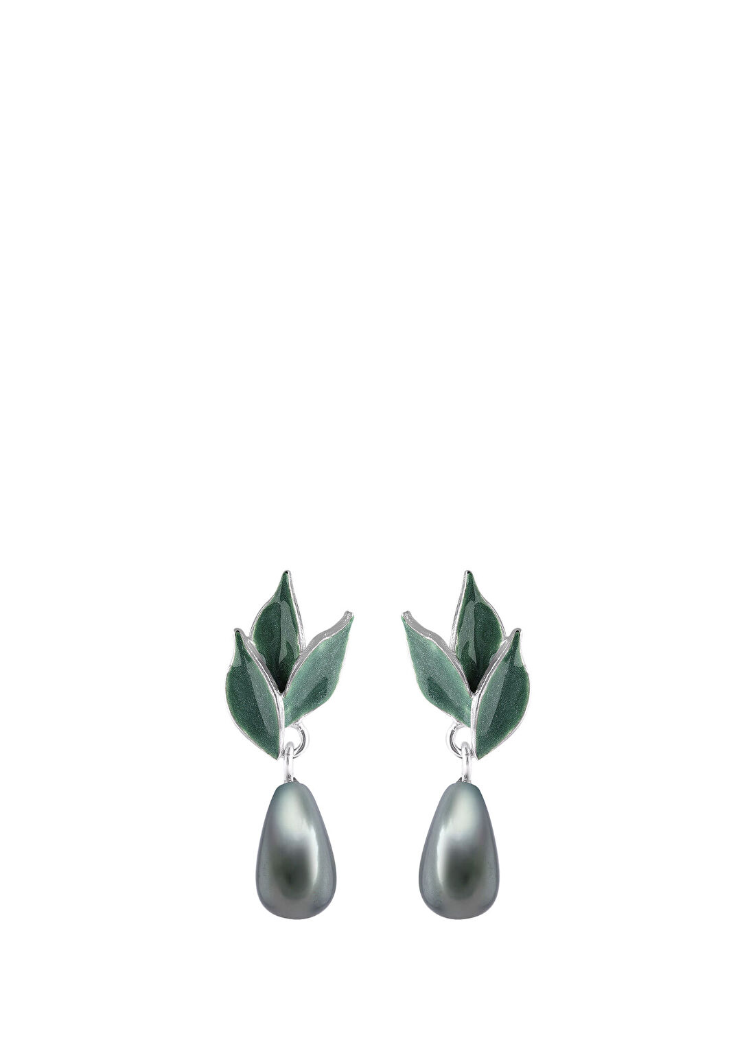 Ezra Baghaki Jewellery İncili Zeytin Yaprakları 925 Ayar Gümüş Kadın Küpe