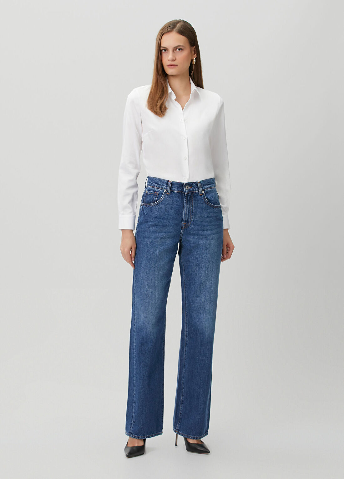 7 For All Mankind Tess Koyu Mavi Straight Leg Jean Pantolon