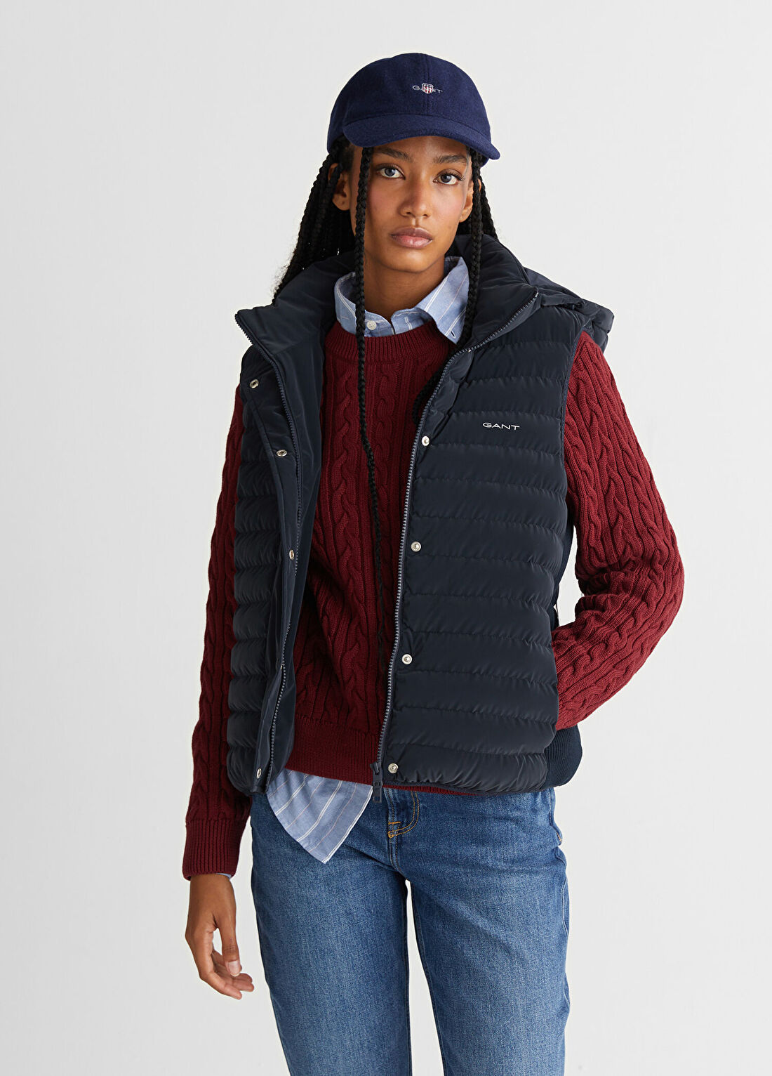 Gant Lacivert Kapüşonlu Regular Fit Kadın Yelek