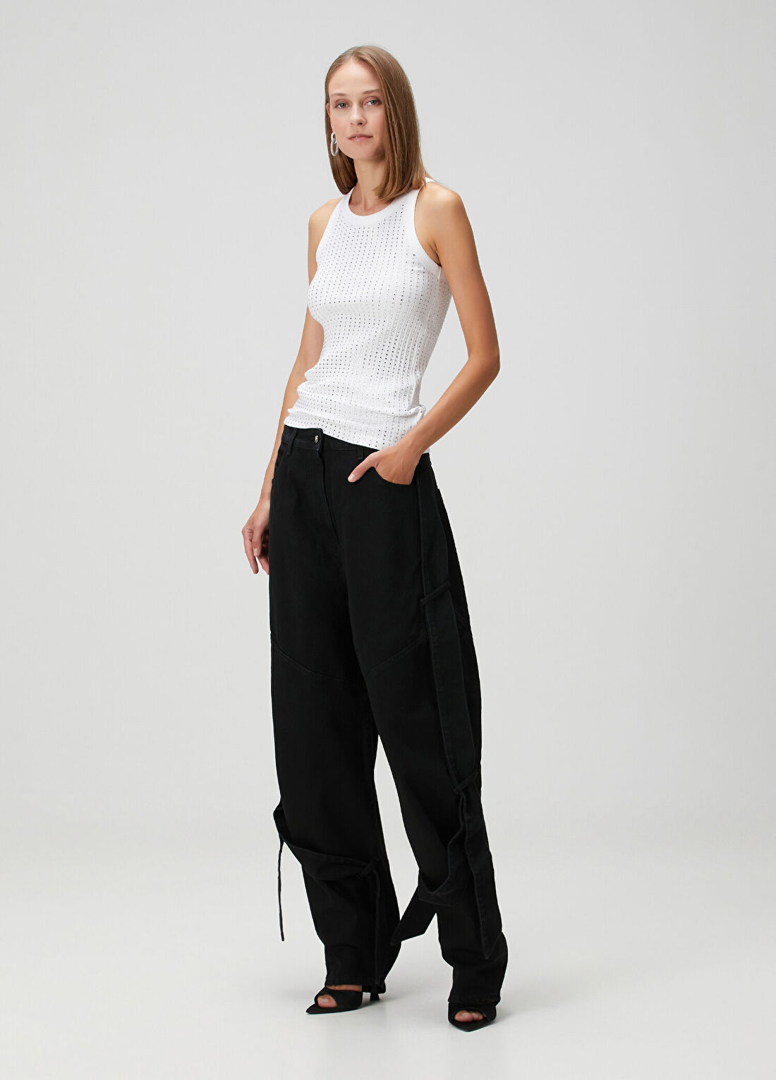 The Attico Siyah Wide Leg Jean Pantolon