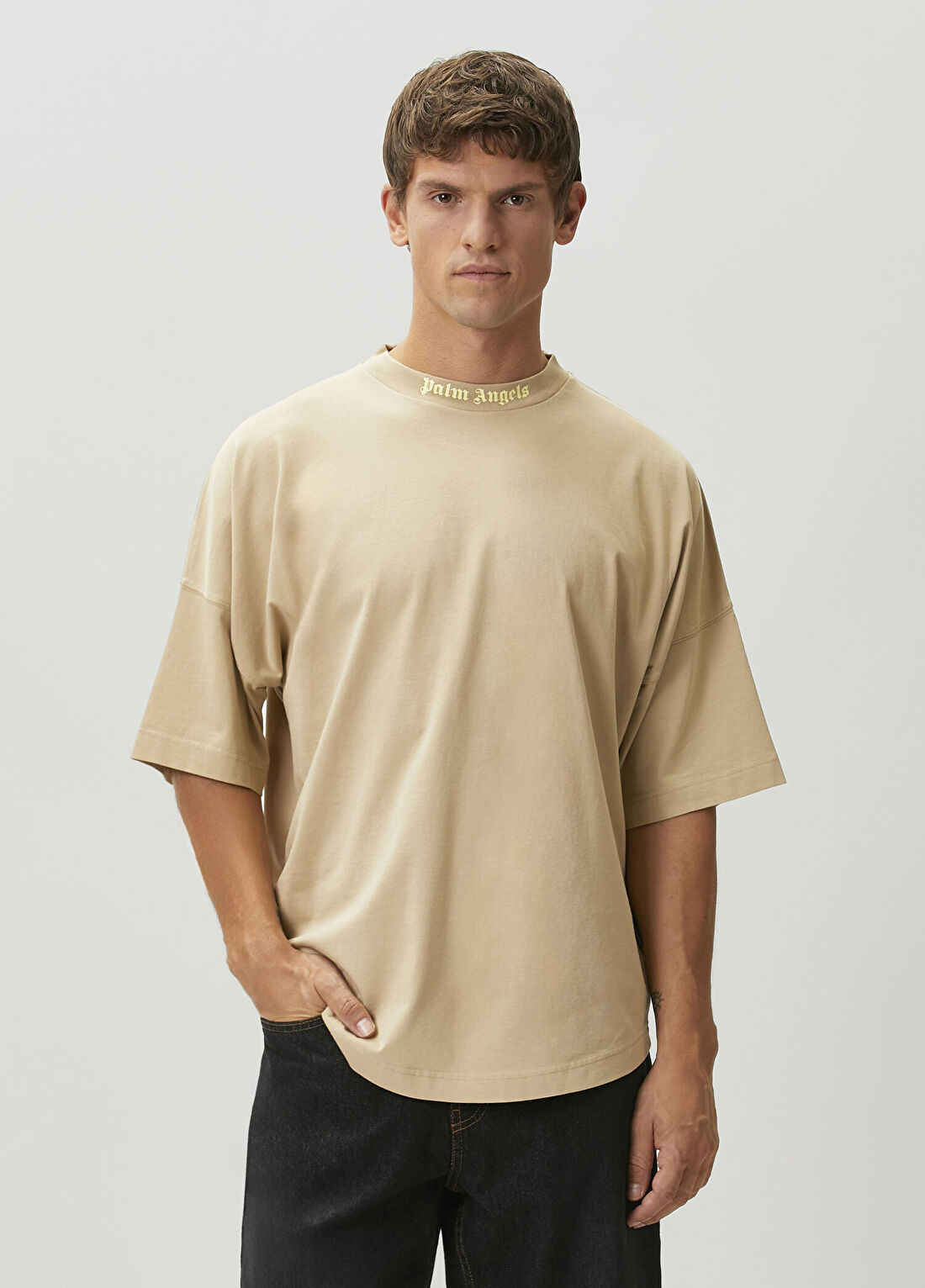 Palm Angels Açık Kahverengi Logo Baskılı T-shirt