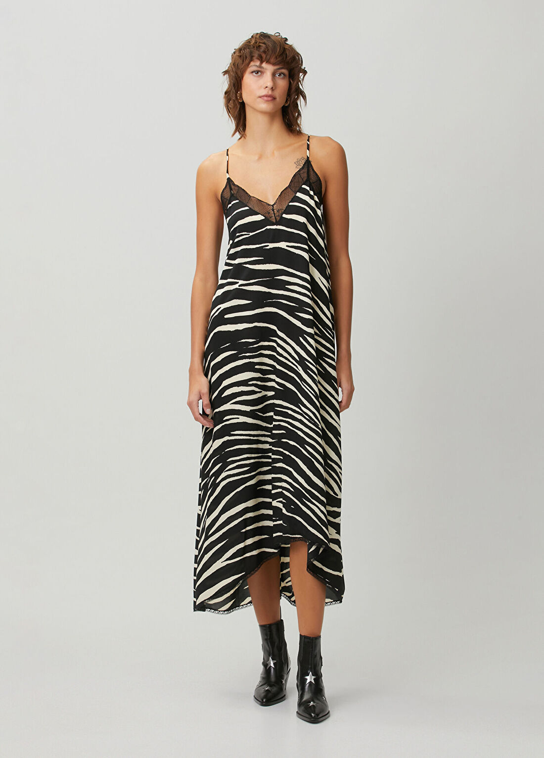 Zadig&Voltaire Risty Siyah Zebra Desenli Midi Elbise