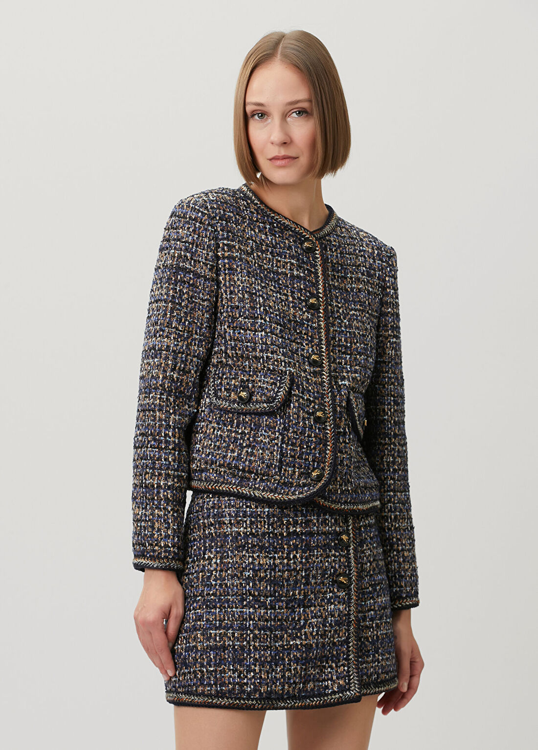 Etro Lacivert Tweed Ceket