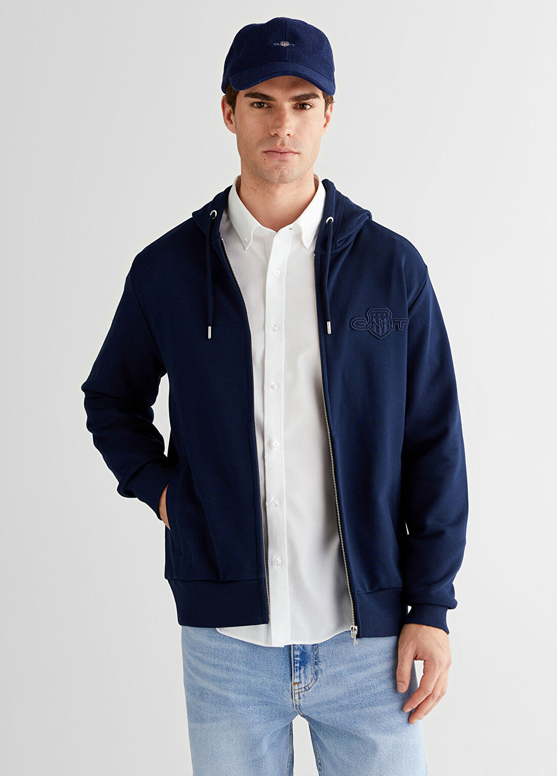 Gant Lacivert Pamuklu Kapüşonlu Regular Fit Erkek Sweatshirt