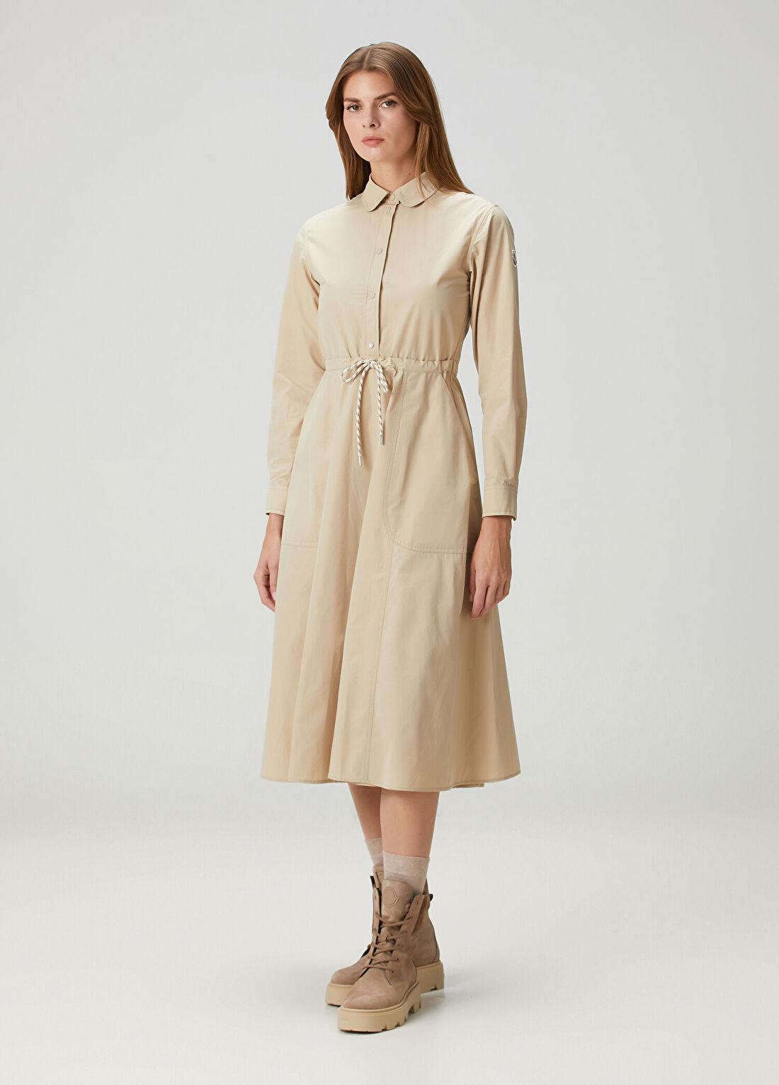 Moncler Bej Midi Poplin Gömlek Elbise görsel 3