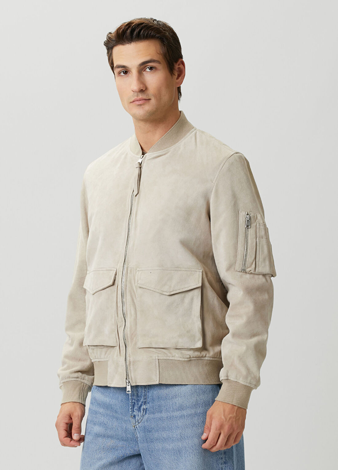 AllSaints Relaxed Fit Rokko Bej Deri Ceket görsel 3