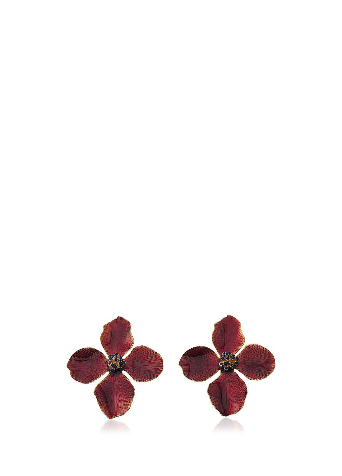 Milou Jewelry Clover Kırmızı Çiçek 22 Ayar Altın Kaplama Kadın Küpe