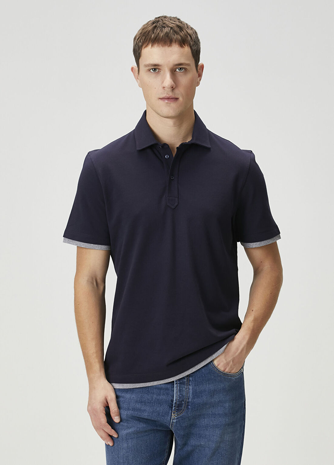 Brunello Cucinelli Lacivert Polo Yaka T-shirt