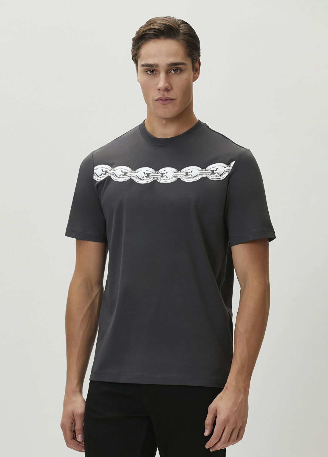 Bernotti Antrasit Zincir Baskılı T-shirt