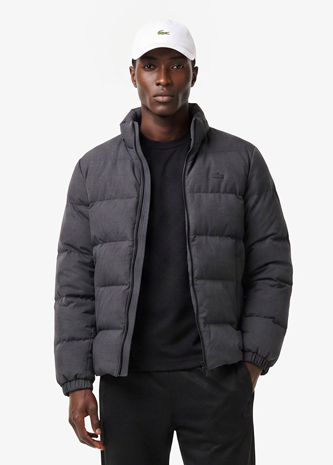 Lacoste Gri Classic Fit Kapüşonlu Erkek Şişme Mont görsel 2