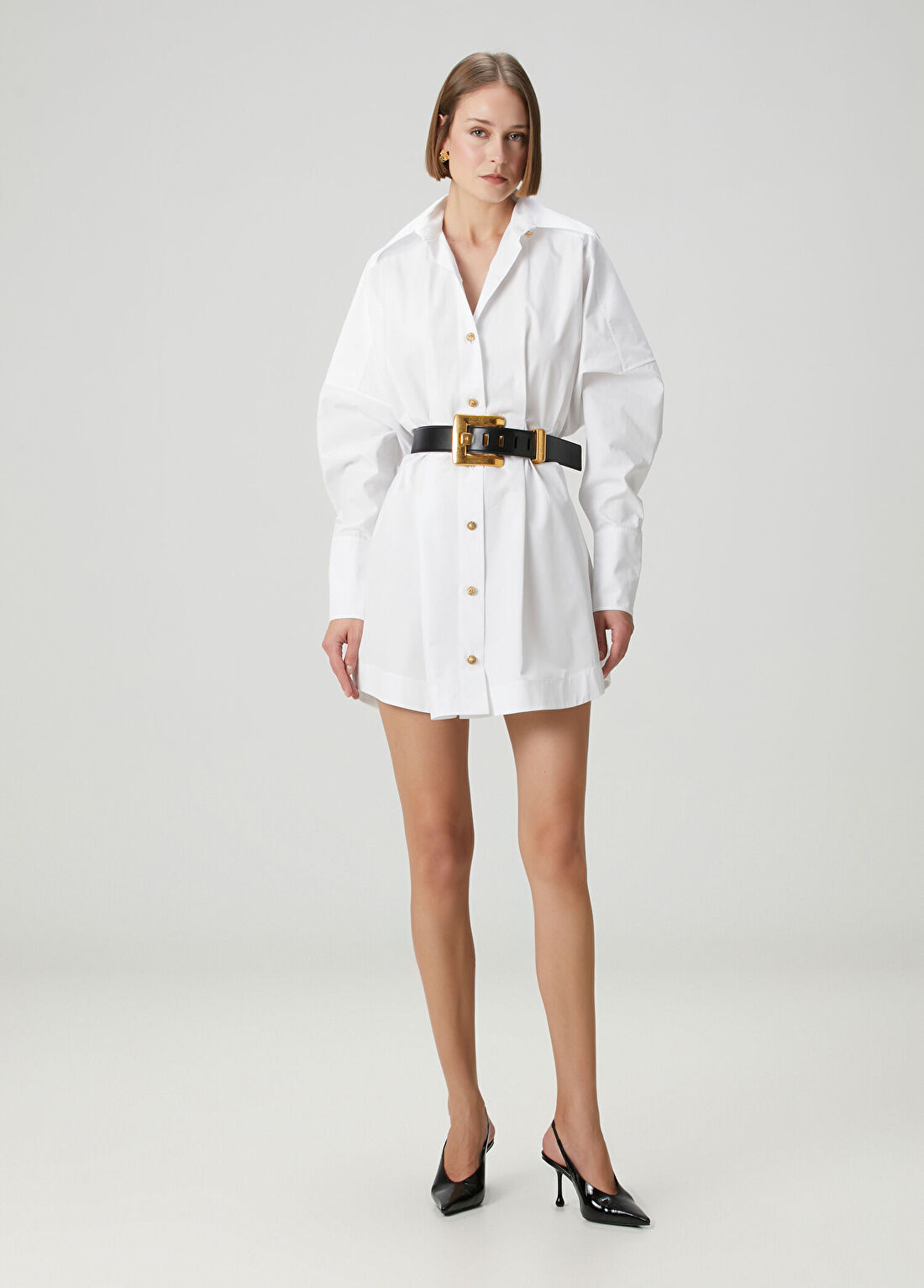 Balmain Beyaz Mini Gömlek Elbise