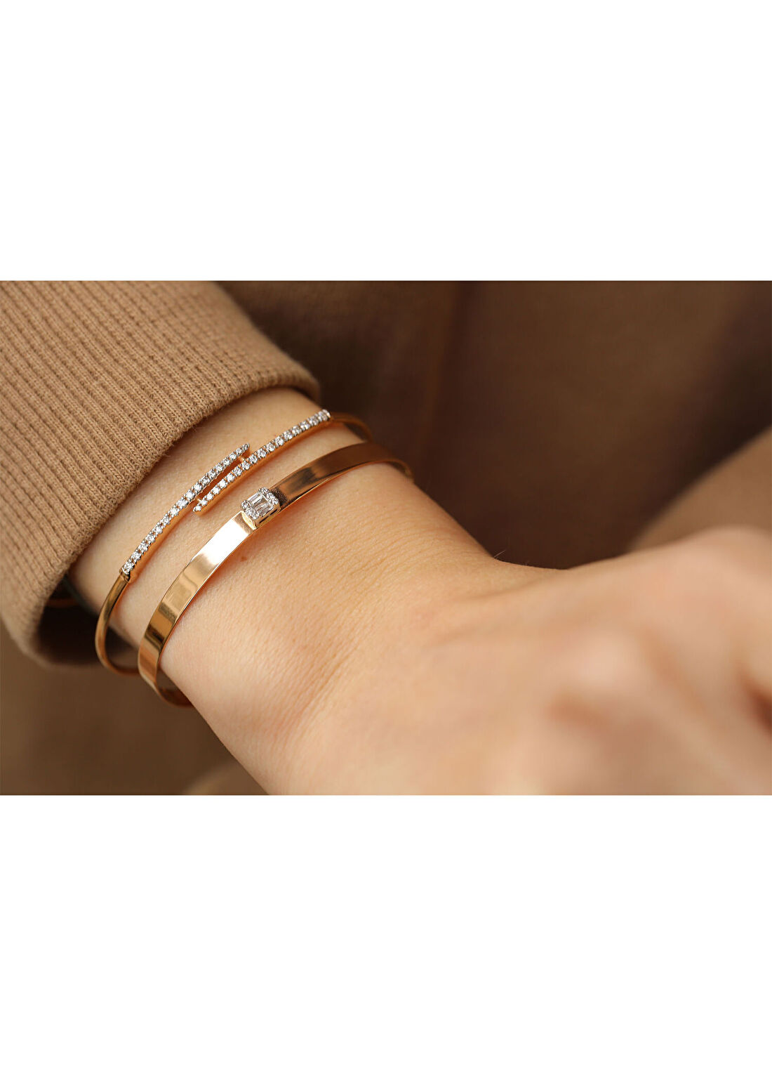 Reis Kuyumculuk Claw White Bangle 14 Ayar Kadın Pırlanta Bileklik görsel 3