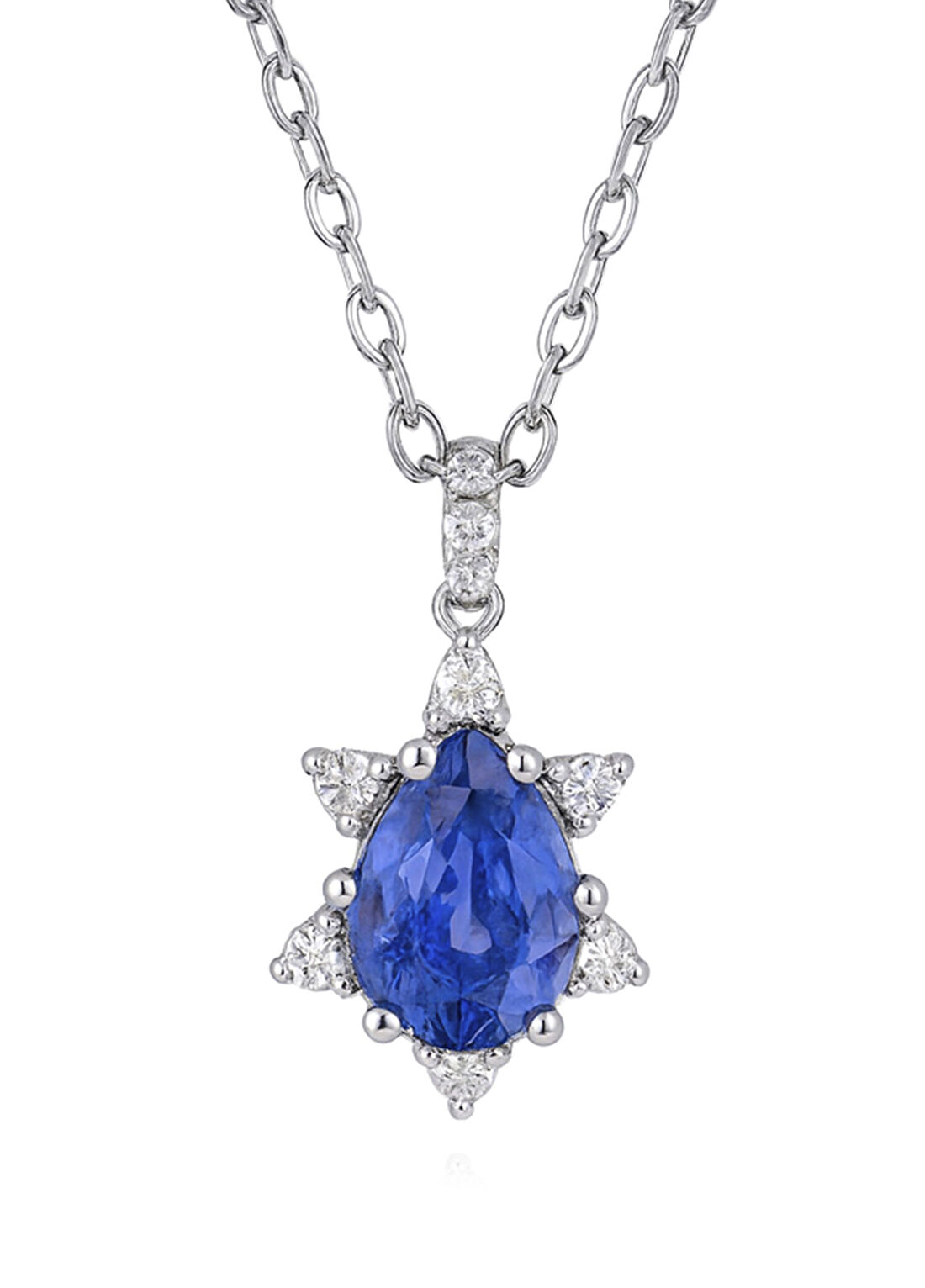 Mov Diamond Safir ve Pırlanta Taşlı 14 Ayar Beyaz Altın Kadın Kolye