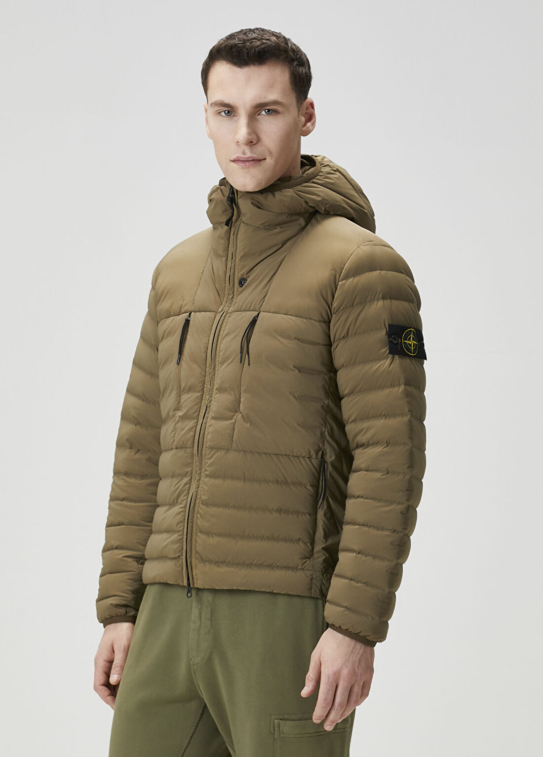 Stone Island Haki Kapüşonlu Puff Mont görsel 3