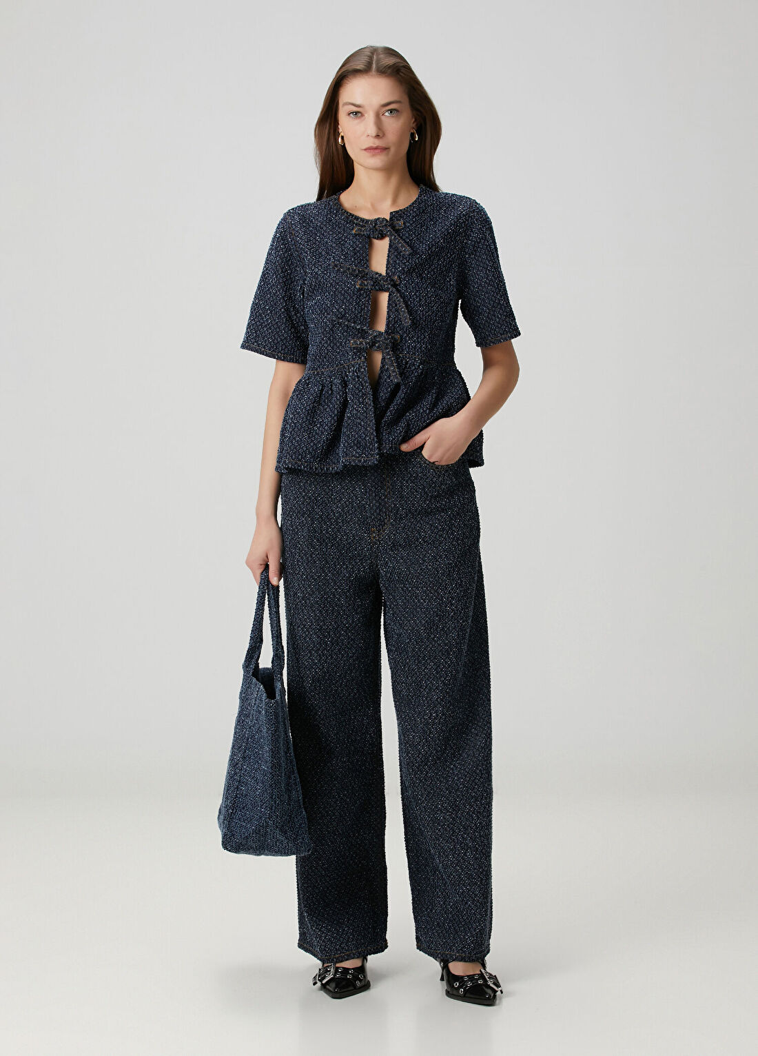 Ganni Lacivert Wide Leg Jean Pantolon