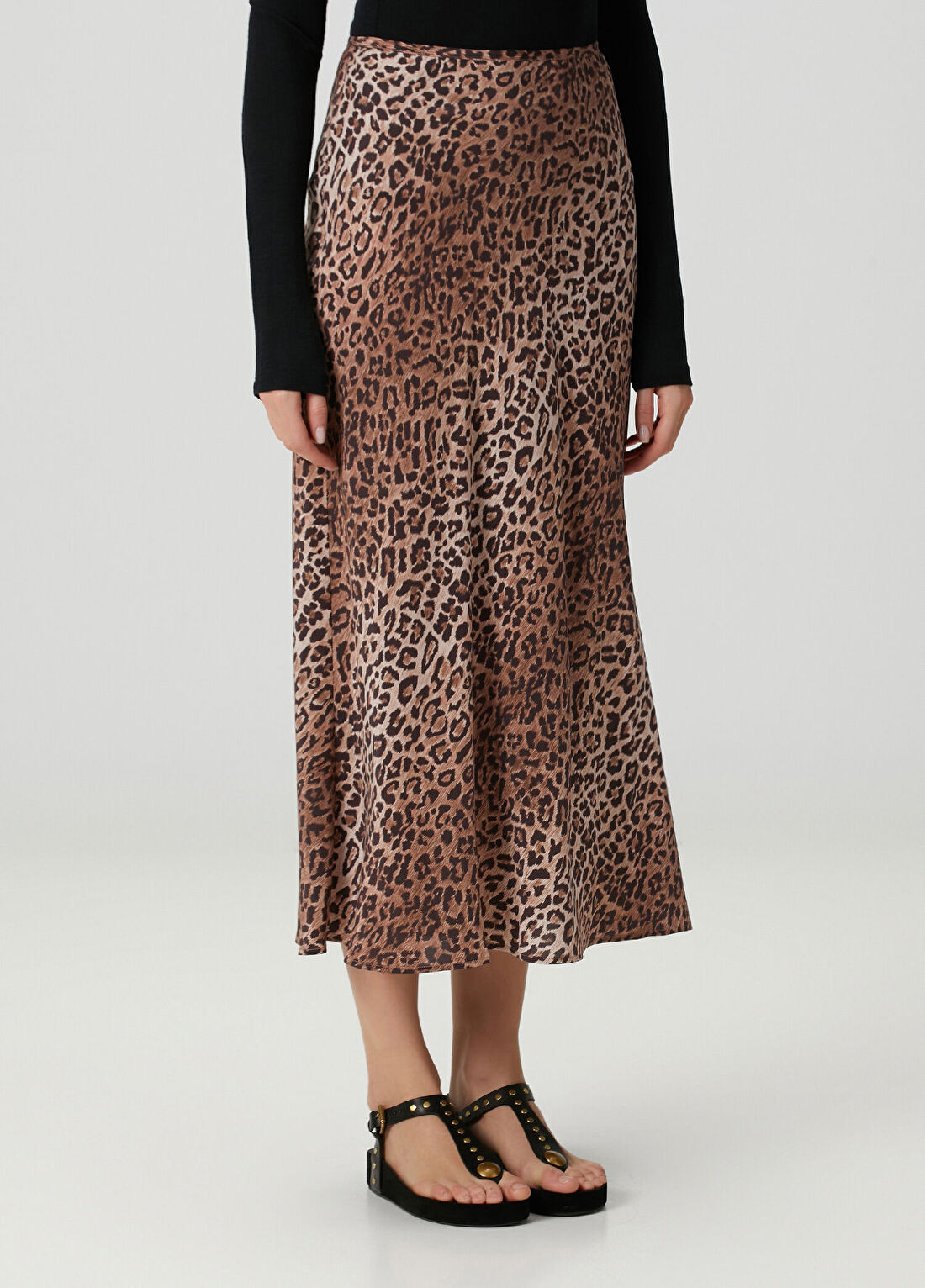 Rixo Kelly Leopar Desenli Midi İpek Etek görsel 3