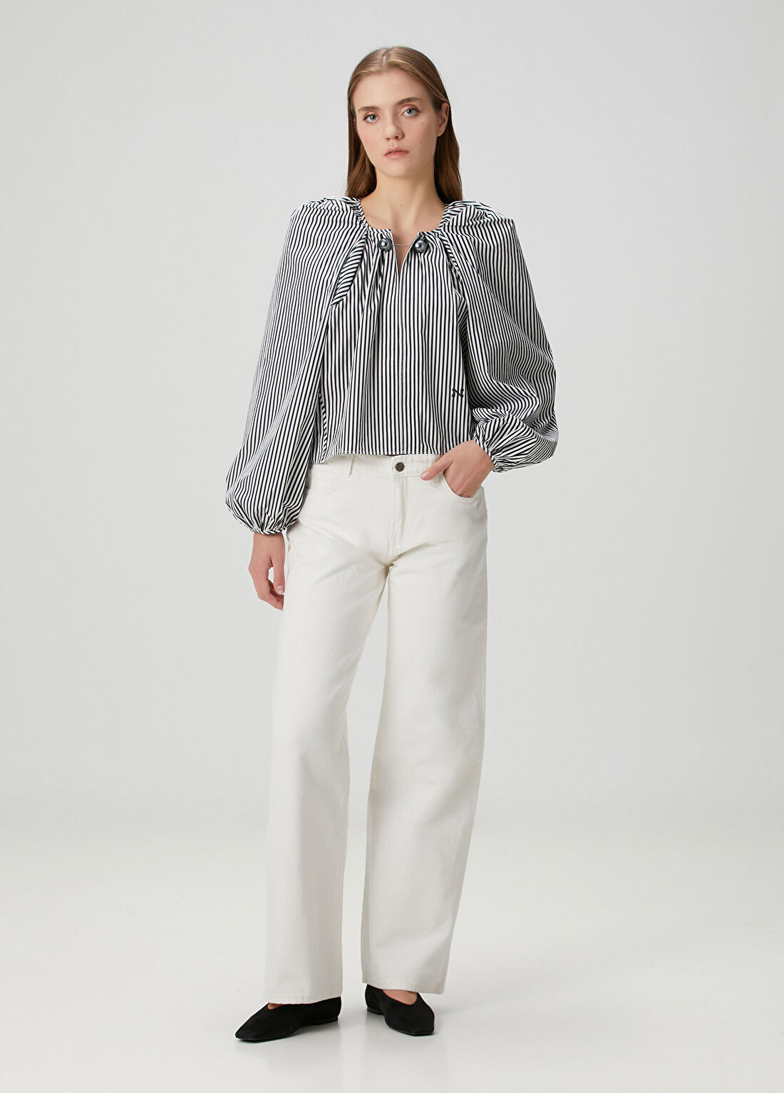Nackiye Uptown Ekru Jean Pantolon