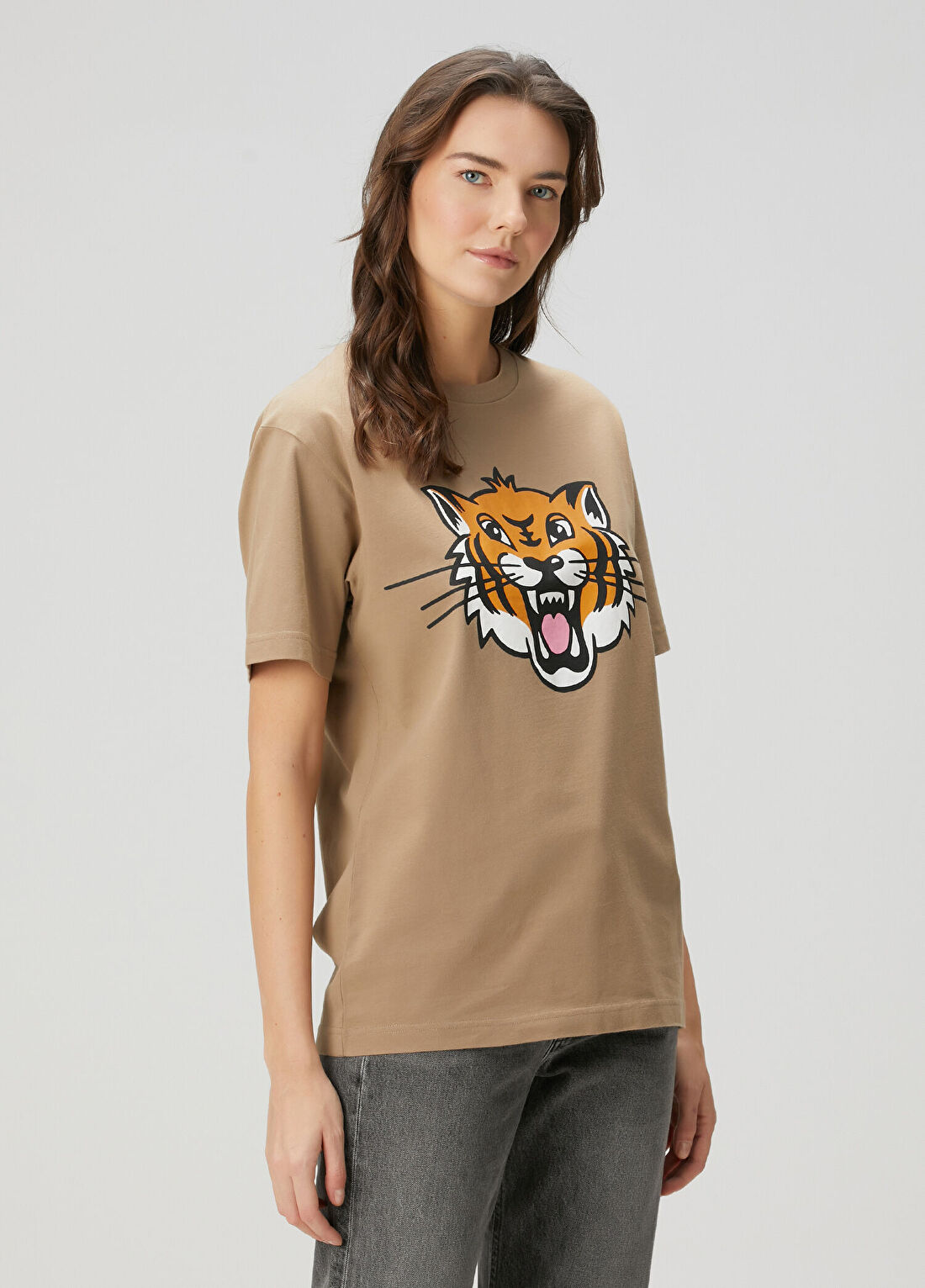 Kenzo Happy Tiger Kahverengi Baskılı T-shirt görsel 3