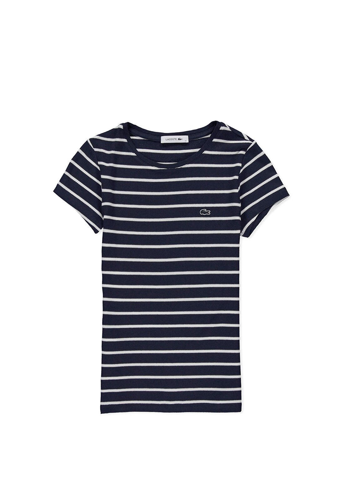 Lacoste Bisiklet Yaka Çizgili Slim Fit Lacivert Kadın T-Shirt görsel 4