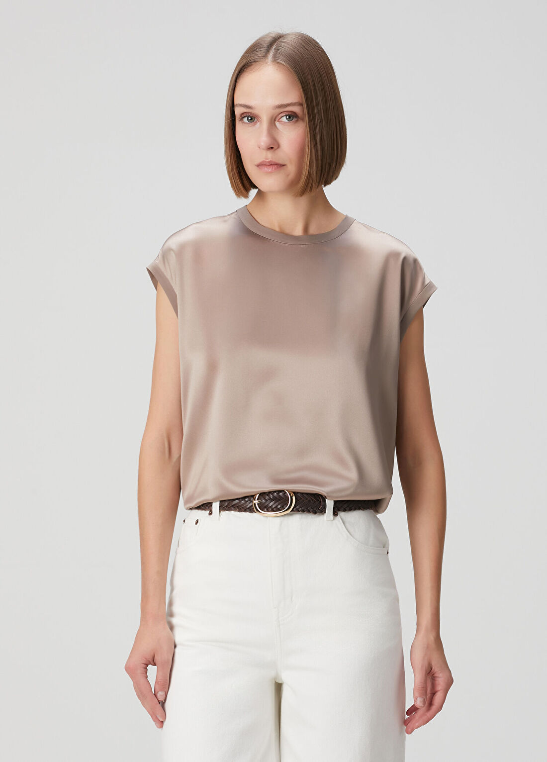 Brunello Cucinelli Vizon İpek Bluz