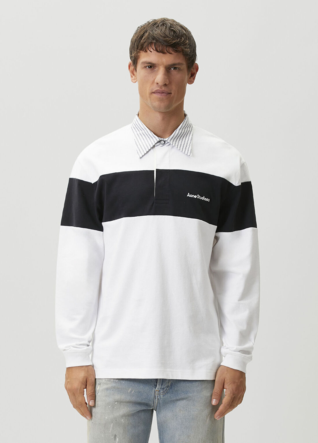 Acne Studios Lacivert Beyaz Polo Yaka Sweatshirt