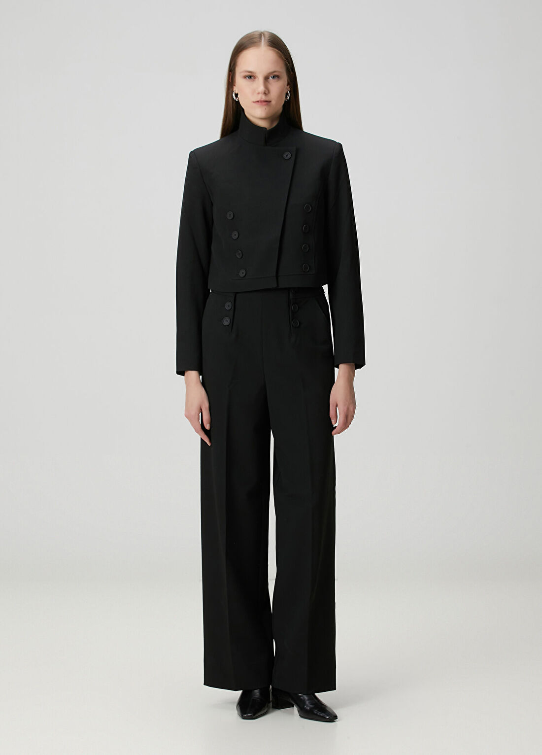 AllSaints Raina Siyah Wide Leg Pantolon