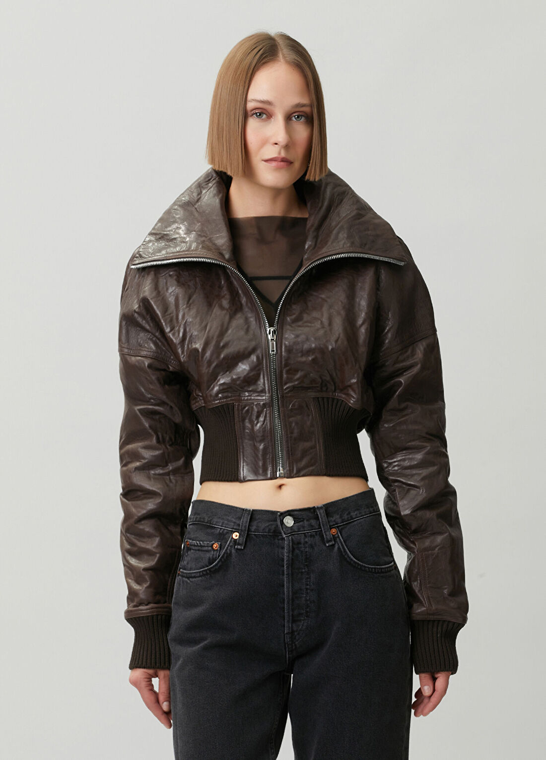 Rick Owens Dracuflight Kahverengi Crop Deri Ceket