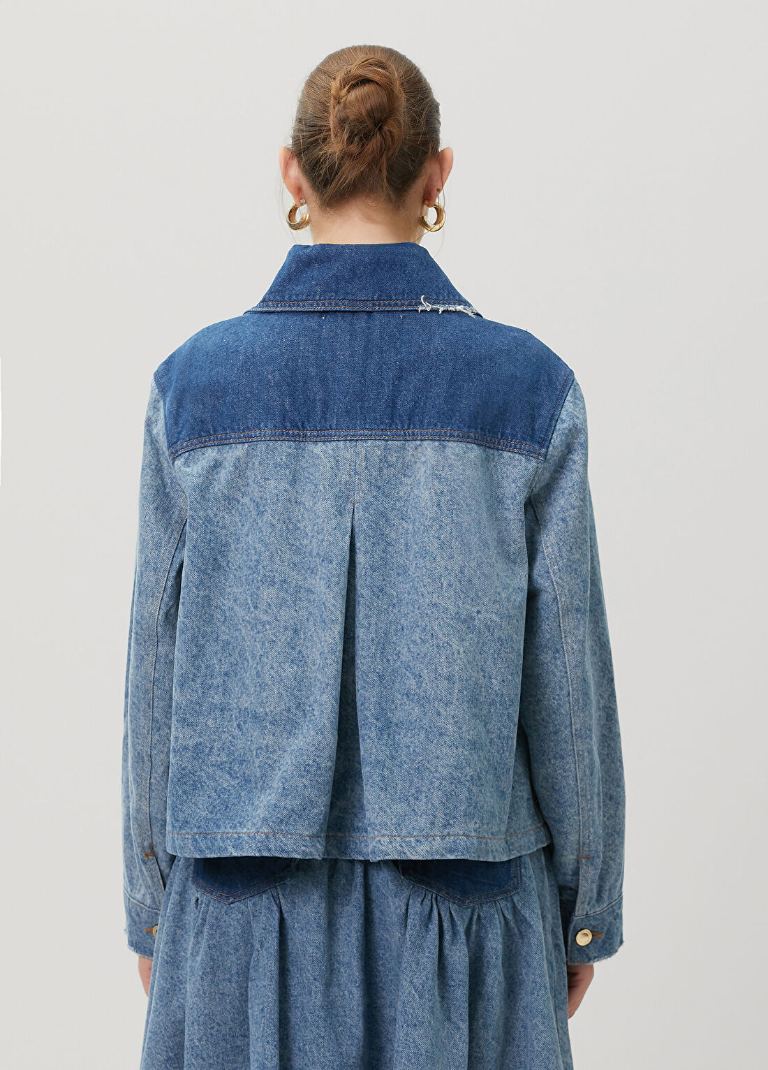Ganni Mavi Patchwork Denim Ceket görsel 4