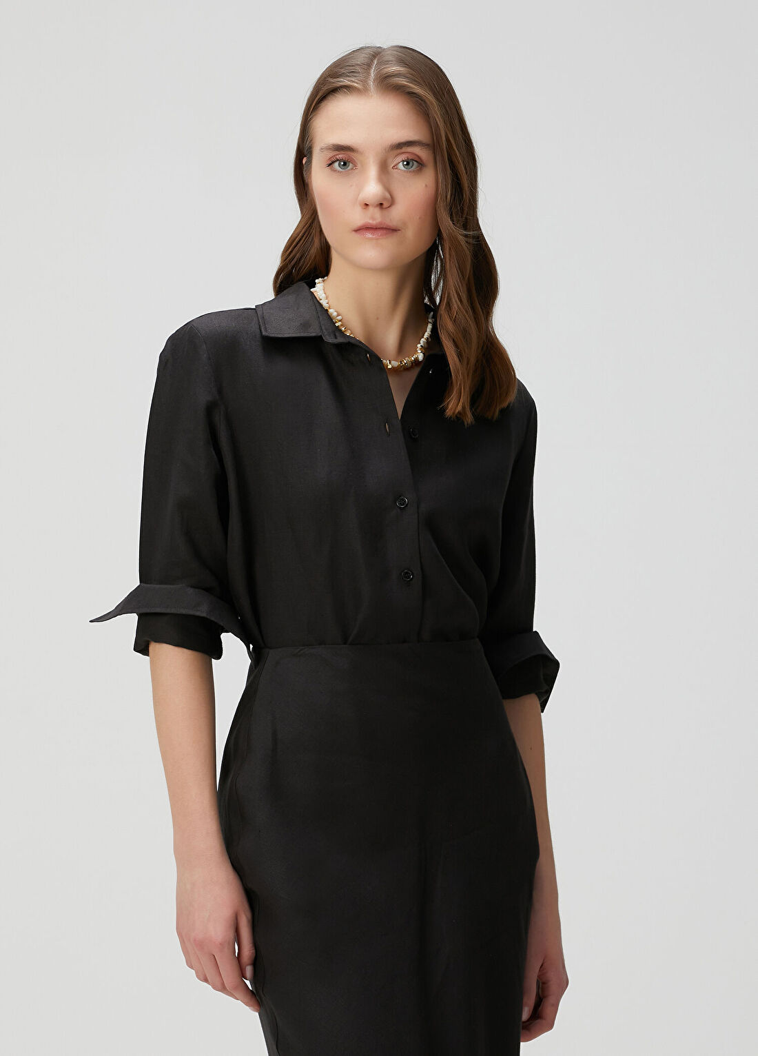 Beymen Collection Siyah Keten Gömlek görsel 4