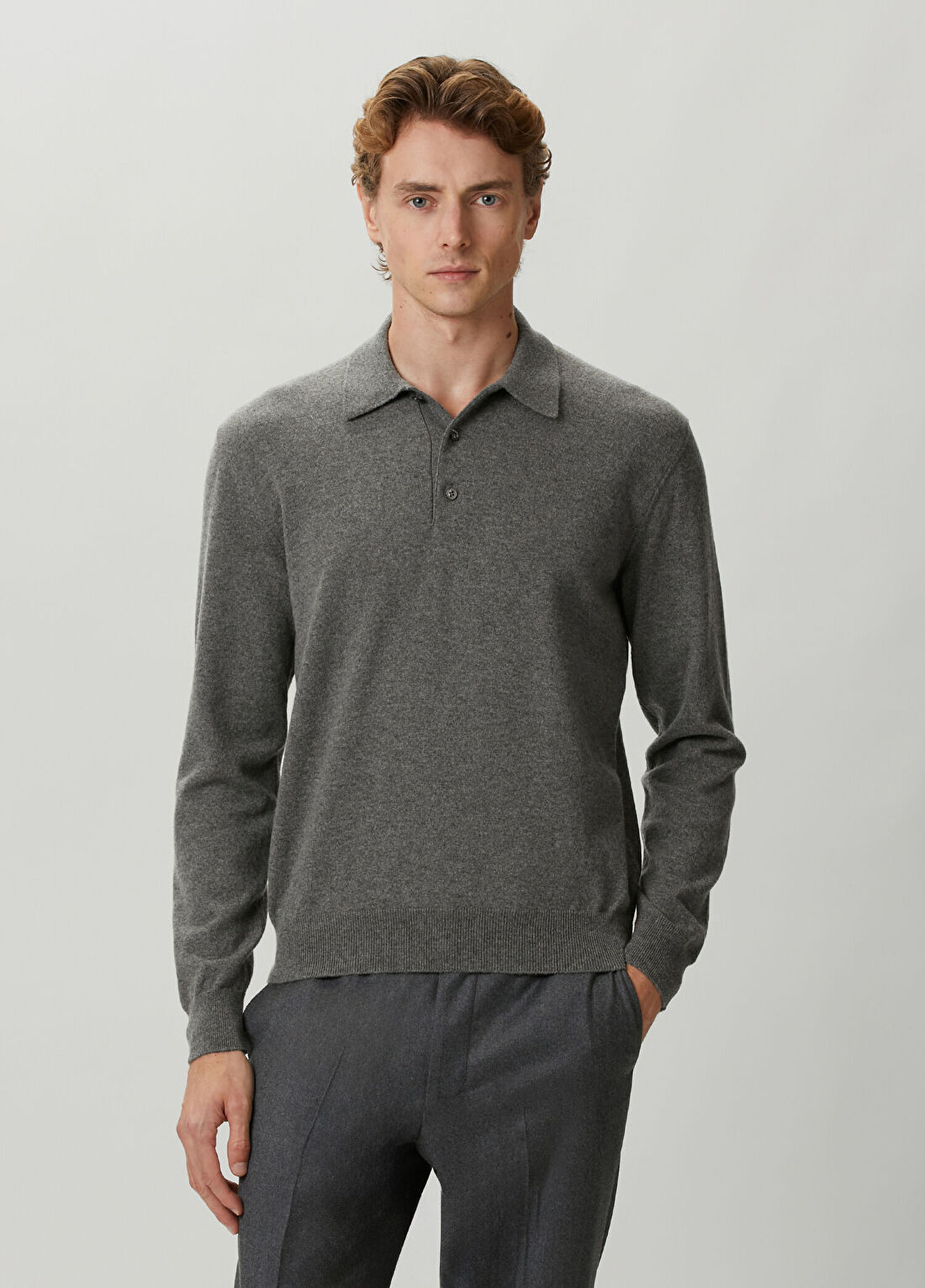 Ralph Lauren Purple Label Gri Polo Yaka Kaşmir Triko