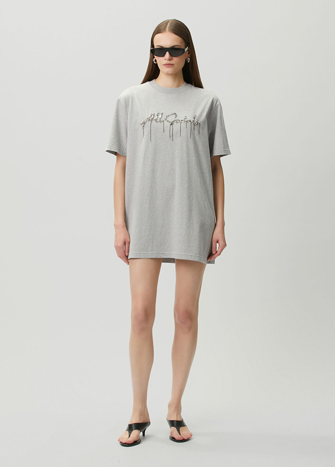 AllSaints Chains Gri İşlemeli Mini T-shirt Elbise