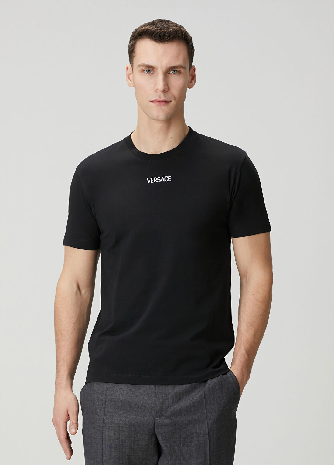 Versace Slim Fit Siyah Logo Nakışlı Jersey T-shirt